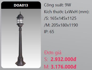  đèn trụ công viên duhal doa013 9w 