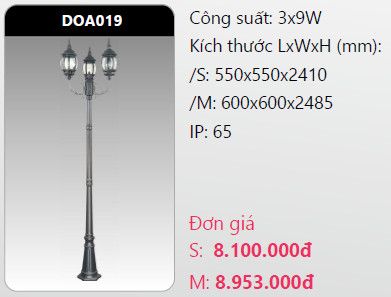  đèn trụ công viên duhal doa019 3x9w 