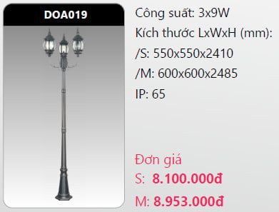  đèn trụ công viên duhal doa019 3x9w 