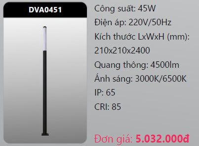  đèn trụ công viên duhal dva0451 45w 