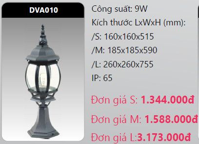  đèn trụ cổng duhal dva010 9w 