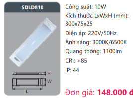  ĐÈN TUÝP LED BÁN NGUYỆT ỐP TRẦN DUHAL SDLD810 / 0.3M, 10W 