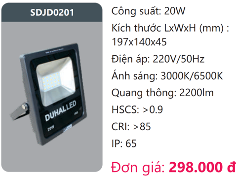  ĐÈN PHA LED 20W DUHAL SDJD0201 / SDJD 0201 / DJD0201 / DJD 0201 