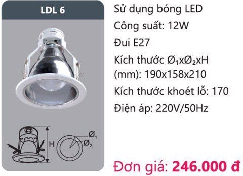  ĐÈN LON DOWNLIGHT ÂM TRẦN O190 DUHAL LDL 6 