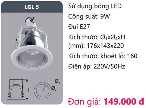  ĐÈN LON DOWNLIGHT ÂM TRẦN DUHAL LGL 5 