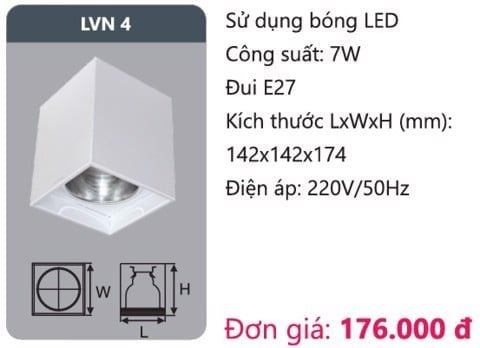  ĐÈN LON GẮN NỔI DUHAL LVN 4 / VUÔNG 