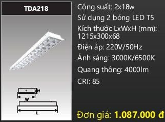  máng đèn âm trần chóa phản quang duha 2 bóng đèn 1m2 2x18w TDA218 