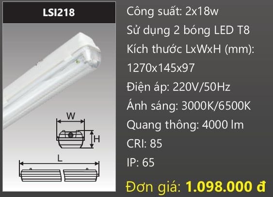  ĐÈN LED CHỐNG THẤM DUHAL 1M2 2x18W LSI218 / LSI 218 