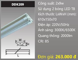  máng đèn công nghiệp chữ v duhal 2 bóng 6 tấc 2x9w DDK209 