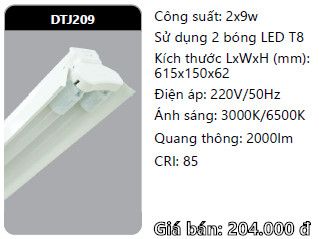  máng đèn công nghiệp duhal 6 tấc 0,6m 2 bóng 6 tấc 2x9w DTJ209 