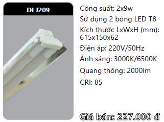  máng đèn công nghiệp duhal đôi 0,6, 6 tấc 2 bóng 9w DLJ209 