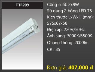  máng đèn đôi duhal 6 tấc 0,6m 2x9w TTF209 