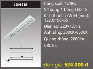  máng đèn lắp nổi duhal 1 bóng 1m2 18w LDN118 