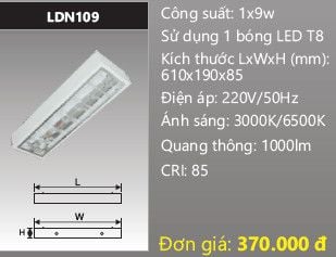  máng đèn lắp nổi duhal 1bóng 6 tấc 0,6m 9w LDN109 