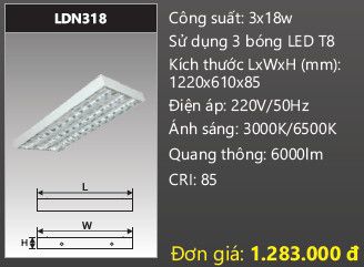  máng đèn lắp nổi duhal 3 bóng 1m2 3x18w LDN318 