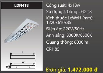  máng đèn lắp nổi duhal 4 bóng 1m2 x18wLDN418 