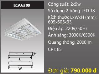  máng đèn phản quang âm trần duhal 2 bóng 6 tấc 0,6m 2x9w LCA6209 