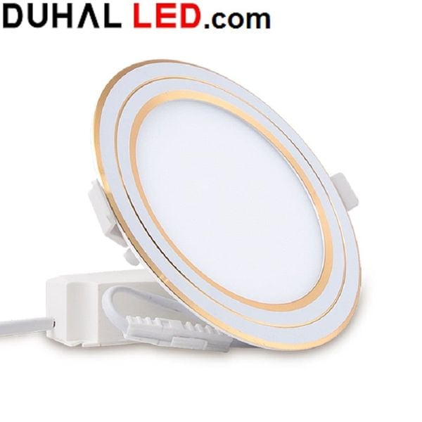  đèn led âm trần duhal 9w 3 chế độ, 3 màu, đổi màu 9w viền vàng kdgt60919 