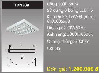  máng đèn lắp nổi, gắn nổi chóa phản quang duhal 3 bóng 6 tấc 3x9w TDN309 