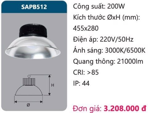  ĐÈN LED NHÀ XƯỞNG DUHAL 200W SAPB512 / SAPB 512 