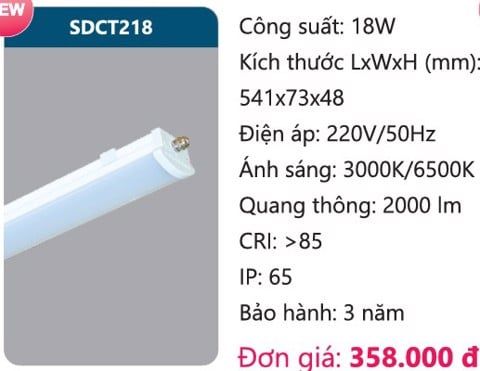  MÁNG ĐÈN LED CHỐNG THẤM CÔNG NGHIỆP DUHAL SDCT218 / 18W 