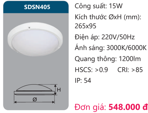  ĐÈN ỐP TRẦN LED DUHAL 15W SDSN405 / SDSN 405 