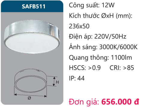  ĐÈN LED ỐP TRẦN DUHAL 12W SAFB511 / SAFB 511 