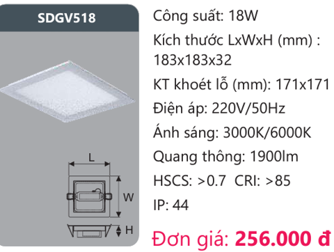  ĐÈN LED ÂM TRẦN DUHAL 18W - SDGV518 (SDGV 518 / DGV518 / DGV 518) 