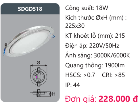  ĐÈN LED ÂM TRẦN DUHAL 18W - SDGD518 / SDGD 518 / DGD518 / DGD 518 