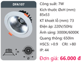  ĐÈN LED DOWLIGHT ÂM TRẦN DUHAL 7W DFA107 / DFA 107 