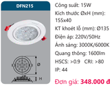  ĐÈN LED ÂM TRẦN CHIẾU ĐIỂM 15W DUHAL - DFN215 / SDFN215 / DFN 215 / SDFN 215 