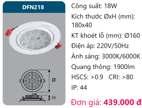  ĐÈN LED ÂM TRẦN CHIẾU ĐIỂM DUHAL 18W - DFN218 / SDFN218 / DFN 218 / SDFN 218 