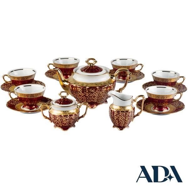  Bộ cà phê sứ Tiệp đỏ dây vàng to 