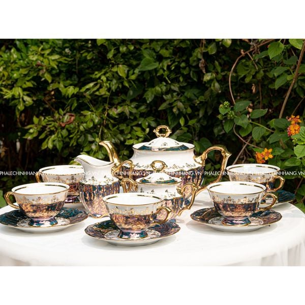  Bộ cà phê sứ Tiệp tím than dây vàng 