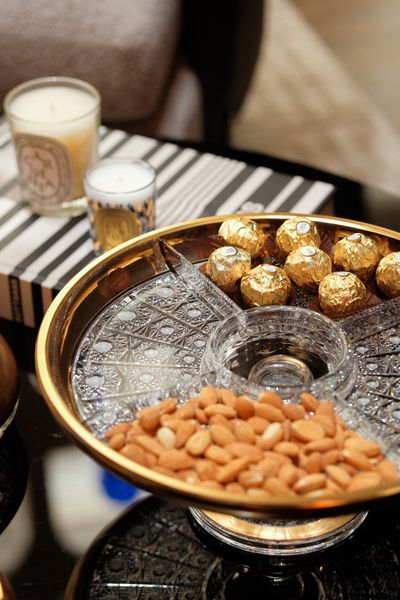  Chân bồng đĩa 5 ngăn pha lê khảm vàng Arcade 30.5cm 