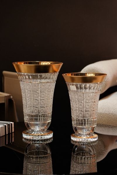  Lọ hoa pha lê chân đế tròn khảm vàng Arcade 35.5cm 