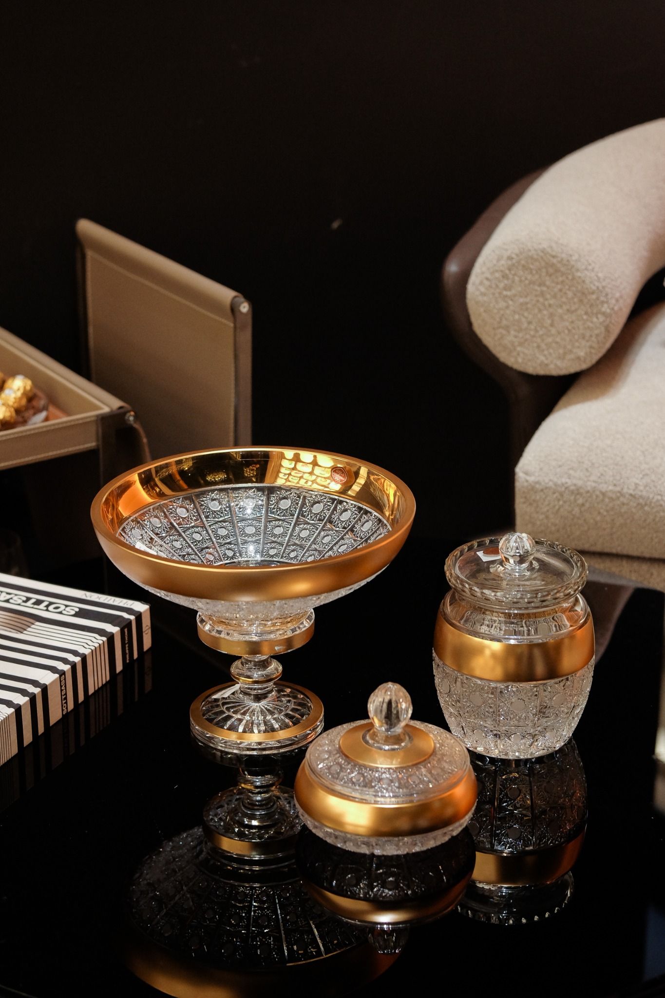  Chân bồng pha lê khảm vàng Arcade 25.5cm 