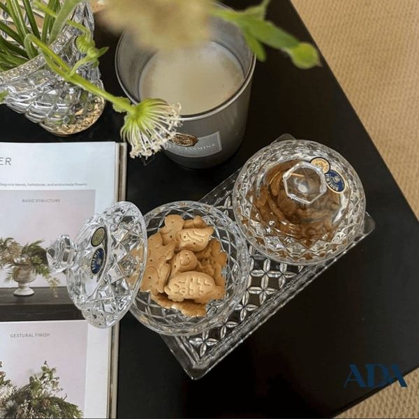  Set 2 Âu Có Nắp Và Đĩa Pha Lê Diamond 