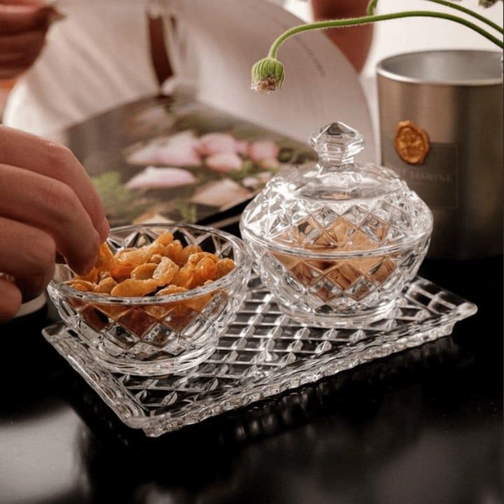  Set 2 Âu Có Nắp Và Đĩa Pha Lê Diamond 