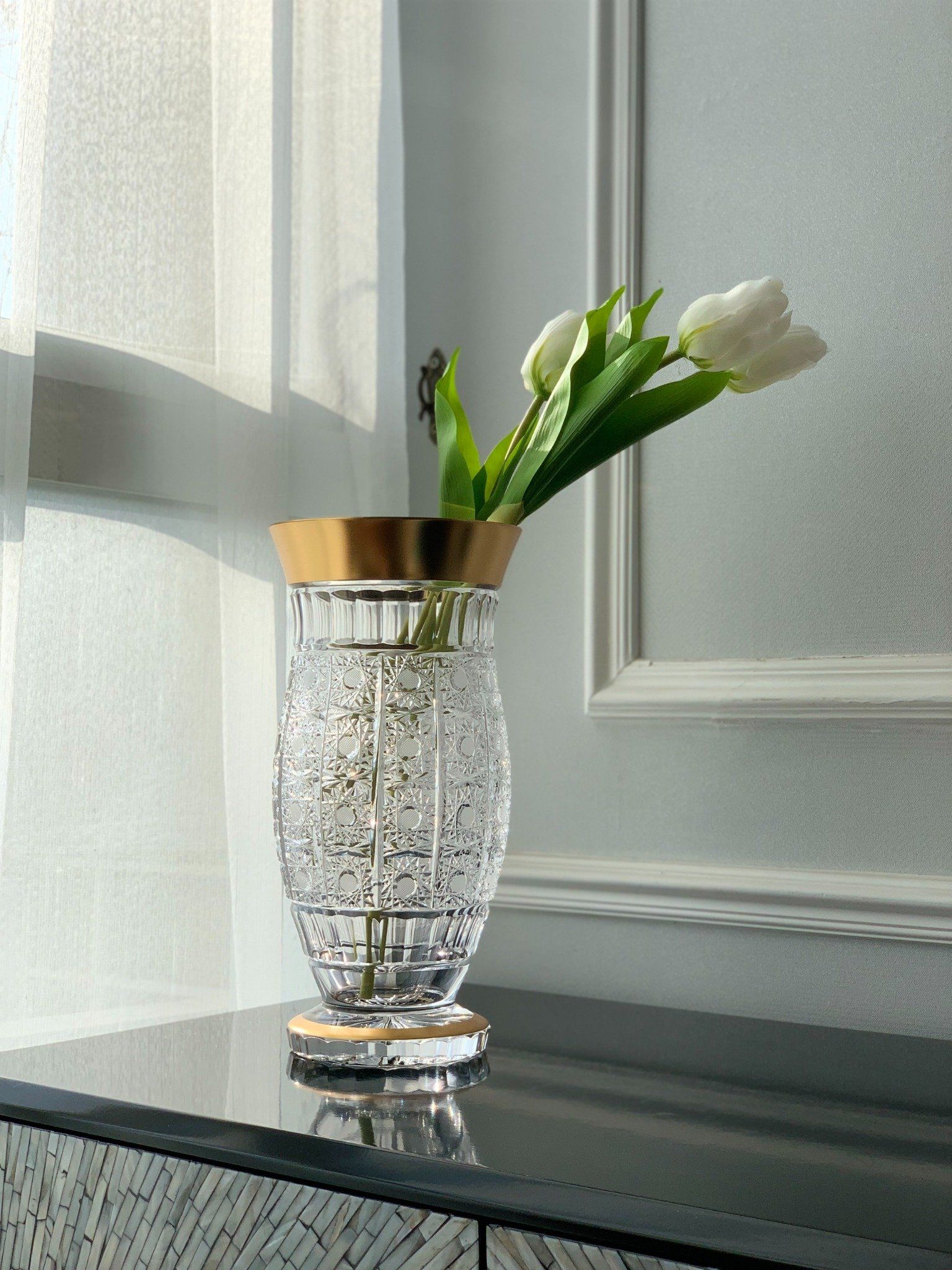  Lọ hoa pha lê khảm vàng Arcade 80575 35.5cm 