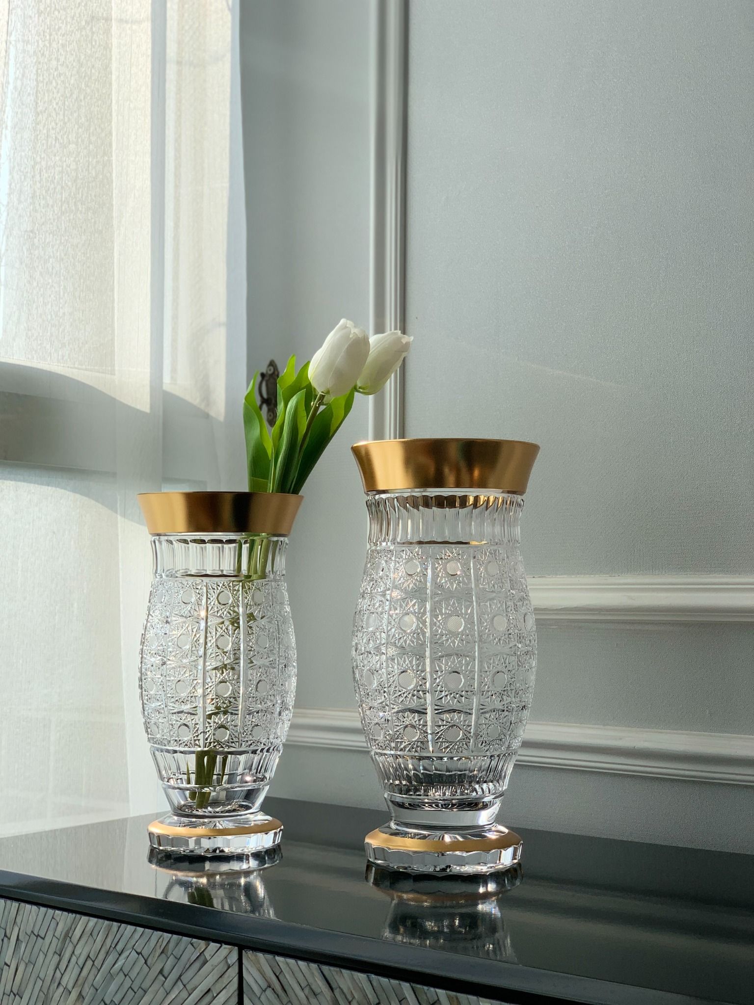  Lọ hoa pha lê khảm vàng Arcade 80575 35.5cm 