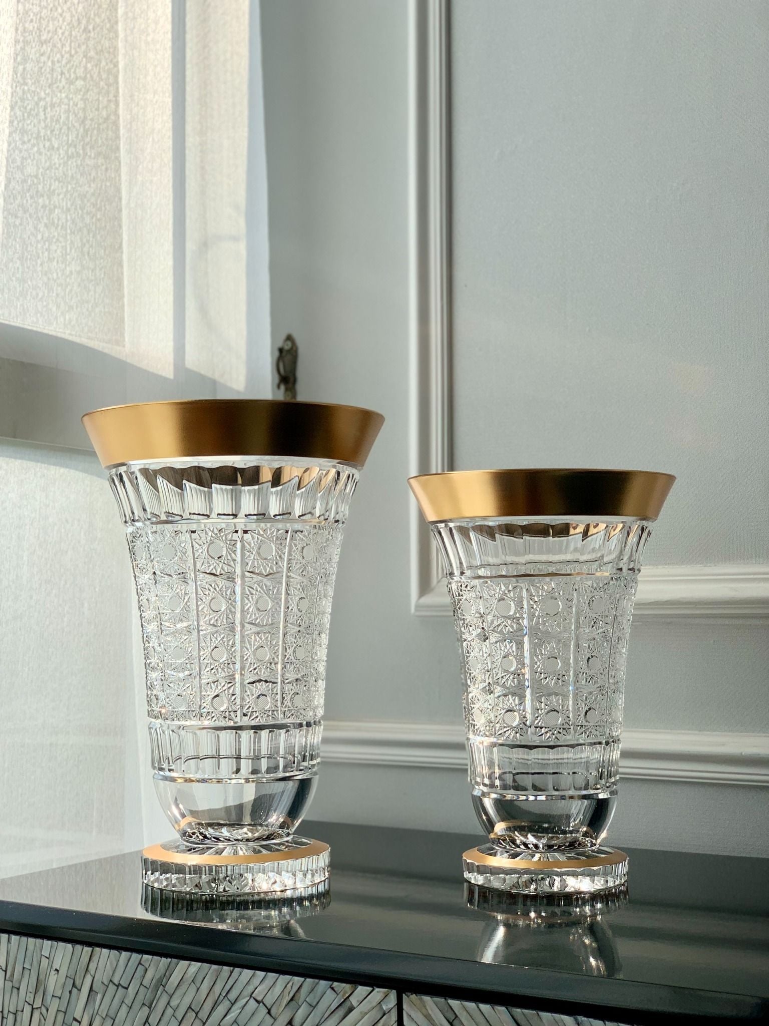  Lọ hoa pha lê chân đế tròn khảm vàng Arcade 30.5cm 