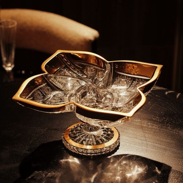  Chân bồng pha lê bốn cánh khảm vàng Arcade 36cm 