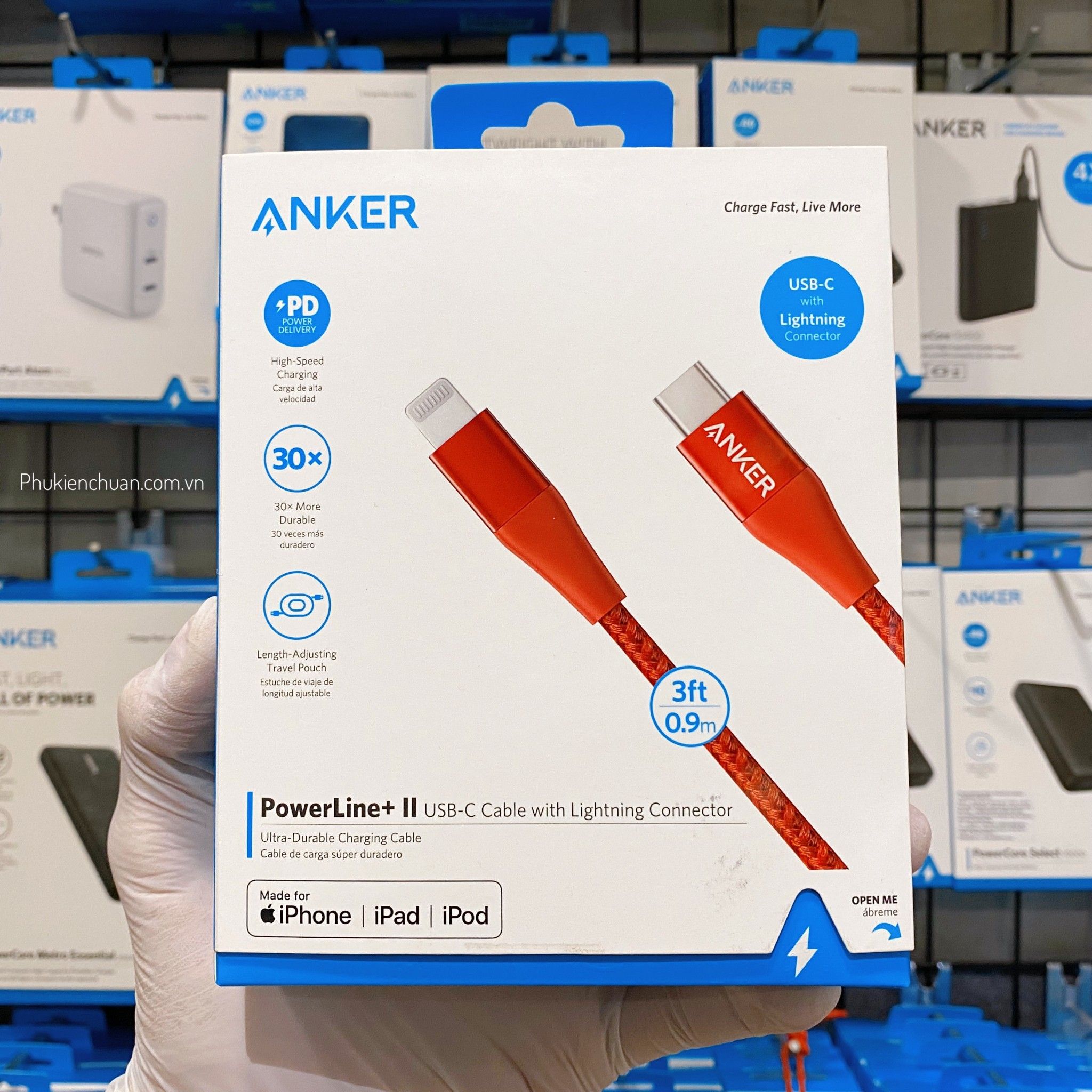  Cáp Anker PowerLine+ II Lightning to USB-C, dài 0.9m - Đỏ 