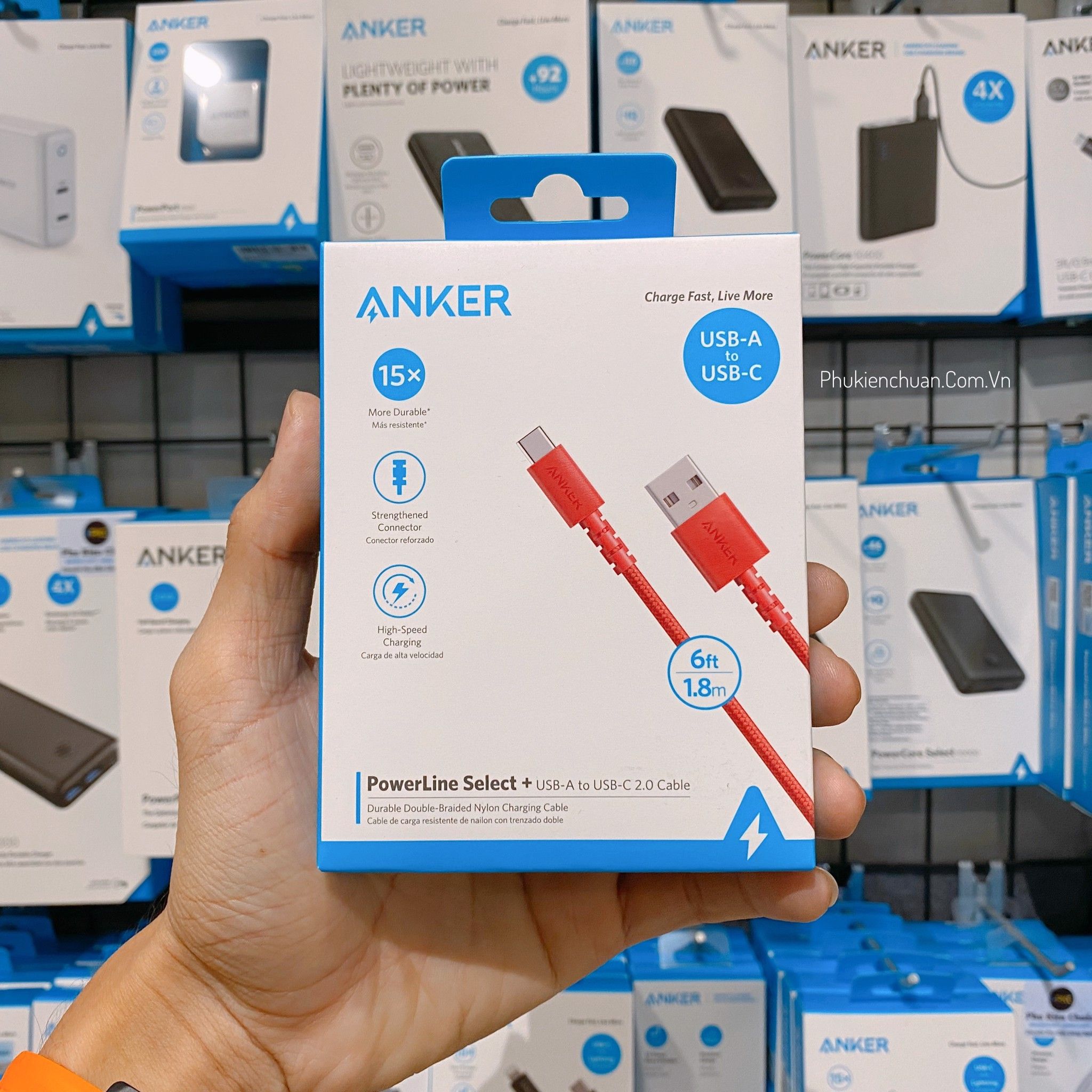  Cáp Anker PowerLine Select+ USB-C ra USB 2.0 dài 1.8m - Đỏ 