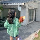  AT139 -  Sơmi caro xanh lá form rộng 