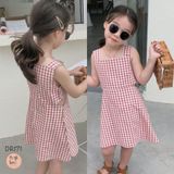  DR171 - Váy caro đỏ nút 2 bên 