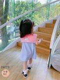  DR173 - Váy xanh dương cổ hồng 