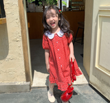  DR174 -  Váy đỏ chấm bi có tay 