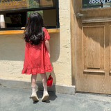  DR174 -  Váy đỏ chấm bi có tay 